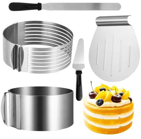 Tutamaz Torten-Zubehör-Set, 5tlg Torten Set mit Tortenboden Schneidhilfe, Konditormesser, Tortenheber Edelstahl, Torten Zubehöraus aus Edelstahl für Küche Backen Dekorieren Geburtstag Weihnachtsfeier