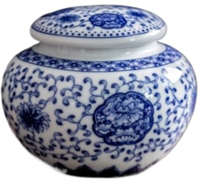 Deko Vase Runde Ingwergläser, Blaue Und Weiße Porzellan-Serie, Keramik-Vorratsdosen Mit Versiegelten Deckeln Für Die Küche Zu Hause Vase mit Deckel (Color : B, Size : 15.6 * 18.4cm)
