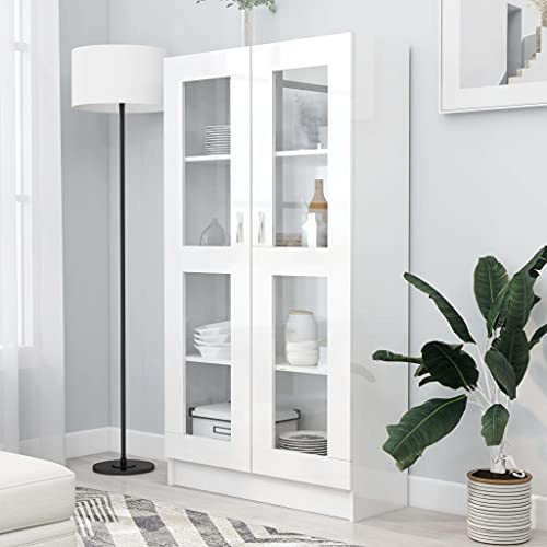 CKioict Modernes Standregal Raumteiler Vorratsschrank Vitrinenschrank Hochglanz-Weiß 82,5x30,5x150 cm Holzwerkstofffür Wohnzimmer, Büro, Arbeitszimmer