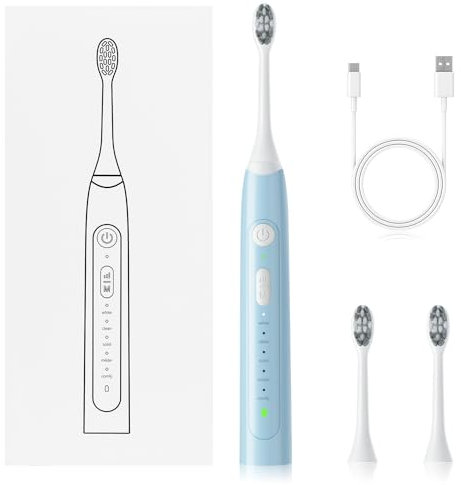 Cepillo de dientes eléctrico sónico, cepillo de dientes recargable por USB con un mínimo de 40 días de uso, temporizador inteligente de 2 minutos y 5 modos opcionales, 4 cabezales de cepillo (blanco)