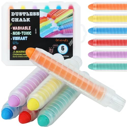 Dustless Chalk for Kids, Non-Toxic Washable Toddlers Chalks, Chalkboard Chalk Pen With Holder for Blackboard Drawing Writing Outdoor Art Play Sidewalk-Chalks, 6 Pcs