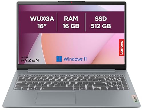 Lenovo IdeaPad Slim 3 16ABR8 - Ordinateur Portable 16'' WUXGA (AMD Ryzen 7 7730U, RAM 16Go, SSD 512Go, AMD Radeon Graphics, Windows 11 Home) Clavier AZERTY Français - Gris