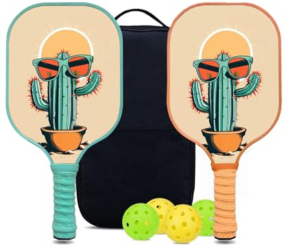 KUAVETO Ensemble de raquettes de pickleball, tout le plaisir que vous pouvez avoir avec le noyau en polymère nid d'abeille personnalisé Cactus-BM32 – Comprend 2 pagaies, 4 balles et un sac de