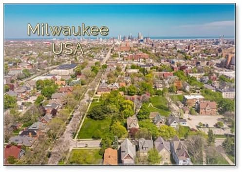 Milwaukee, WI/USA – Luftaufnahme von Milwaukee, Wisconsin Blick nach Osten in Richtung Innenstadt von ungefähr dem 3200 Block der West State Street., Kühlschrankmagnet