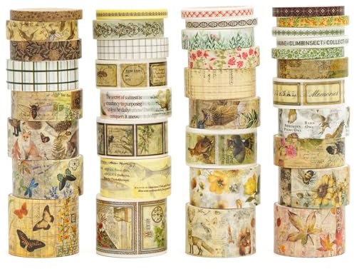 Songdao 36 rollos Washi Tape Set, Cinta Vintage Adhesivo Decorativo Obra de Arte Inspirada Hoja de Oro Masking Tapes para Artes, Bullet Journal, Scrapbooking, Bricolaje (Soul Songs)