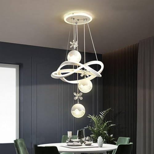 WOQuju Esszimmer Kristall Kronleuchter Led Pendelleuchte Mit Fernbedienung Höhenverstellbar Für Küche Schlafzimmer Eingang Wohnzimmer