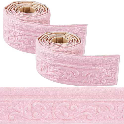 CRASPIRE Moldura de Corona de 177 x 3.3in Espuma Autoadhesiva Color Rosa Borde Flexible Adhesivo (2)D Papel Pintado Decorativo Borde de Pared Borde de Espuma Zócalo Borde de Espejo Líneas