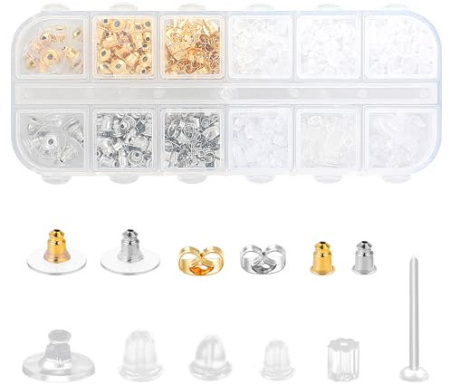 Ohrring-Verschlüsse für Ohrstecker, transparent, weiche Metall-Silikonunterseite, Kupplungsstopper, Ersatz-Set für Fischhaken, Nieten, Muttern, Kreolen, 12 Stile, 600 Stück