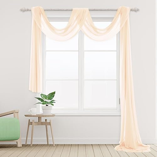 Ghope Querbehang Freihanddeko Transparent, 150 x 600cm Gardinen Voile Vorhang Deko Hochzeitsbogen Tüll für Fotografie Hochzeit Party Geburtstag Taufe Himmelbett