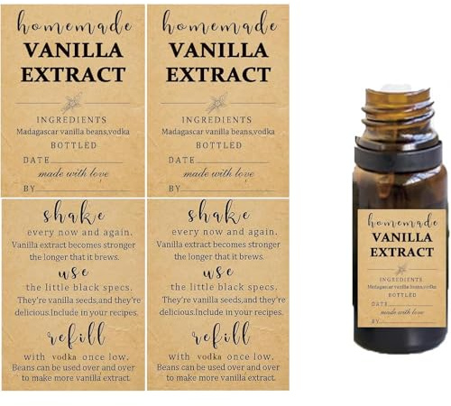 48 Pack Kraft Homemade Vanilla Extract Stickers 1.5×2 inch Square Vanilla Instruction Labels Madagascar Vanilla Beans and Vodka Extract Stickers for Handcrafted Vanilla Bottles,Jar Kitchen Pantry
