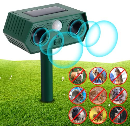 Solar Powered Cat Repellent Ultrasonic, Animal Scarer Repellent Cat Deterrents for Gardens with PIR Motion Sensor, Applies to Repeller Cat, Mole, Squirrel, Raccoon, Skunk, Rabbit, Deer, Rat, Rodent