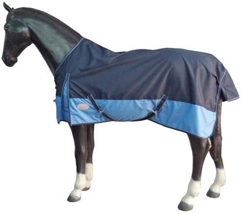 eQuitack Your Passion Is Our Mission Outdoor Winterdecke Turnout 100% Wasserdicht 600D Regendecke mit Fleece Lining - Navy/Baby Blau 125cm