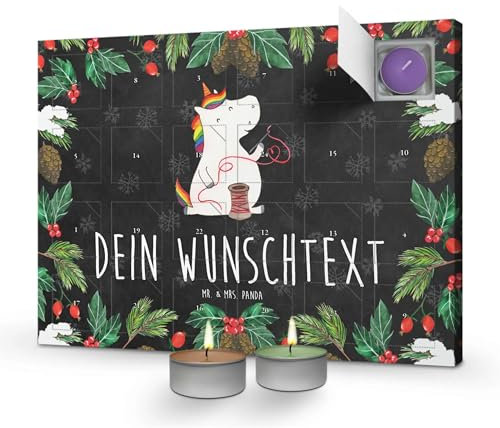 Mr. & Mrs. Panda Personalisierter Duftkerzen Adventskalender Einhorn Näherin - Personalisierte Geschenke, Unicorn, Freundin, Häkeln, Basteln, Einhörner
