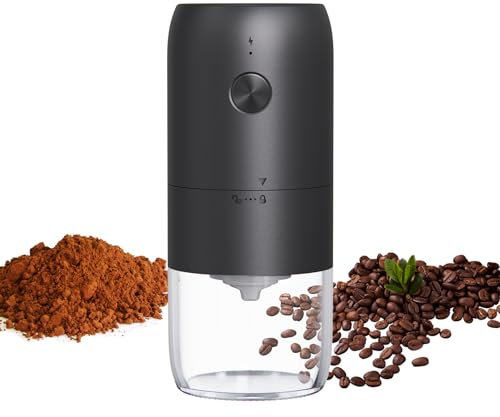 Funien Molinillo de café eléctrico portátil Molinillo de café Recargable Tipo C con aspereza Ajustable Rebabas de cerámica Control de un botón Molinillo de café para Prensa Francesa/expreso