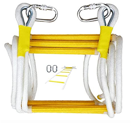 Emergency Escape Rope Ladder with Carabiners Safety Evacuation Ladder for Children 10M/33Ft White Portable Fire Escape Ladder for Kids and Adults