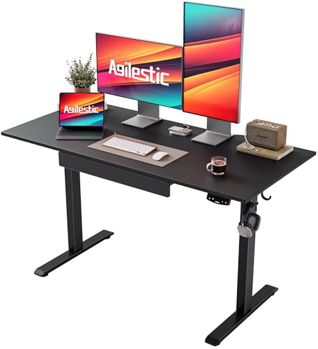 Agilestic elektriskt höj- och sänkbart skrivbord med integrerad låda, 120 x 60 cm, höj- och sänkbart sitt-stå skrivbord med minneshandkontroller, lämplig för hemmakontor, svart