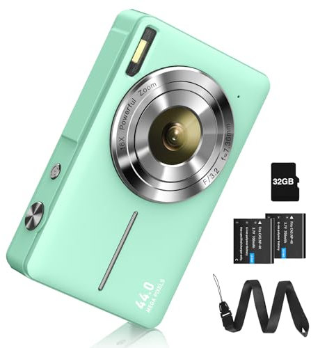 Digitalkamera Fotokamera FHD 1080P 44MP Fotoapparat mit 32G Karte 16X Digitalzoom Digital Kamera mit Batterie Tragbare Einfache Digitalkamera für Kinder Student Teenager Anfänger Senioren (Grün)