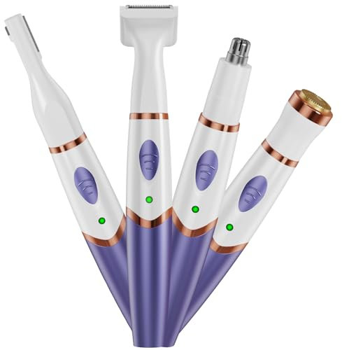 Damenrasierer Elektrisch 4-In-1, Intimrasierer für Frauen, Rasierer Damen Intimbereich, Gesichtshaarentferner Nasenhaartrimmer Frauen, Bikini Trimmer Damen für Intimbereich Achseln Beine, USB