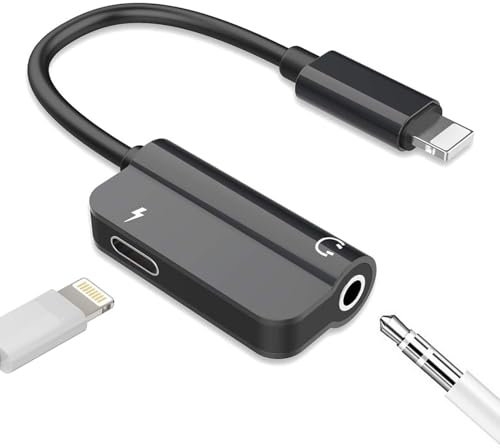 KIRVOS Adaptador Lightning a AUX 2 en 1, Splitter Audio con Carga Rápida – Compatible con iPhone 14/13/12 Mini/12/12 Pro/11/XS/iPad Serie, MFi Certificado,24 Bits/192 kHz
