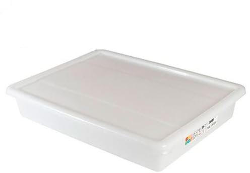 Tradineur - Bandeja frigorífica de almacenamiento con tapa, Nº 7 - HG, plástico, reutilizable, guardar alimentos, fabricada en España (Blanco - 15 litros - 55,3 x 41 x 9,3 cm)