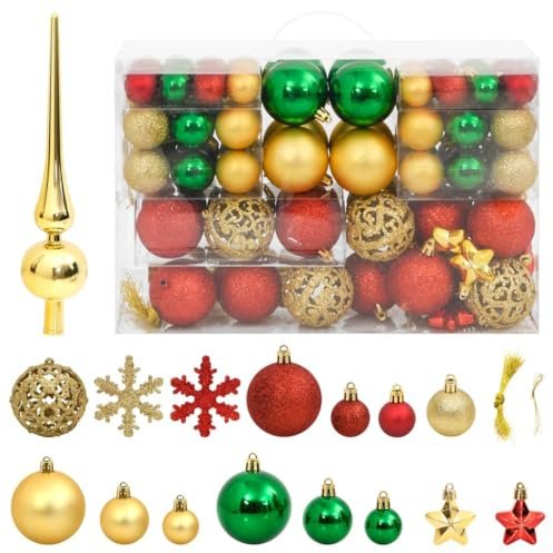 112-tlg. Weihnachtskugel-Set Rot Grün G Polystyrol,Weihnachtskugeln Set Bruchsicherer Christbaumschmuck in verschiedenen Größen für Innen und Außen Saisonale Deko