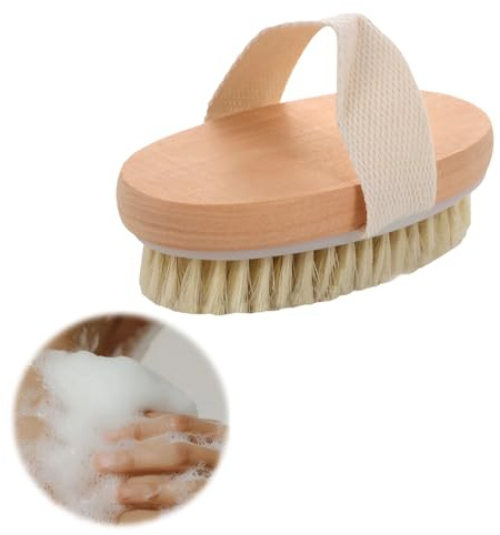 tiyiyok Brossage a Sec, Brosse Exfoliante Physique, Améliore la Circulation Sanguine, Brosse Anti Cellulite Brosse de Bain à Poils Naturels, Améliore le Gommage et L’exfoliation, 12.5 × 6.5 CM