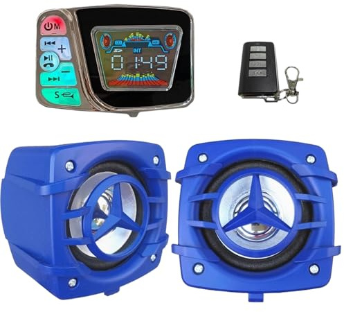 DHsdlpLU Altoparlante Stereo Audio per Moto Impermeabile per Scooter Radio FM Bluetooth USB TF Lettore Musicale Mp3 Kit di Ricarica per Telefono Cellulare Antifurto,Blue