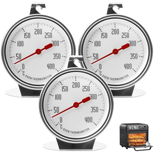 Lot de 3 thermomètres de four en acier inoxydable - 0 à 400 °C - Thermomètre de four pour cuisinière électrique et à gaz, grand cadran - Pour la cuisson, le barbecue et la cuisson au four ou Omnia