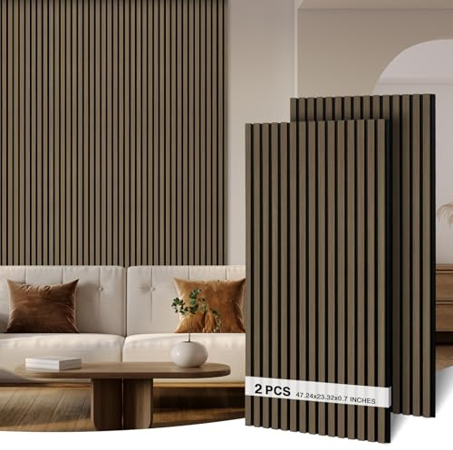 AKK-ART Wood Panels for Wall, Soundproof & Acoustic Wood Slat Wall Panel for Interior Decor, Sound Absorbing Panels for Office,Home Theater & Living Room(Amercian Oak#5,2 Pack-47.2*23.6)