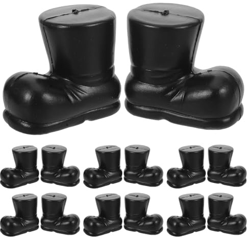 LUOZZY 20pcs Mini Santa Claus Boots Christmas Craft Decorations Black Dollhouse Shoes for DIY Holiday Ornaments and Props
