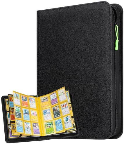 Euqvunn Classeur de Cartes à Collectionner avec Fermeture Éclair, 24 Feuilles 432 Poches Classeur Cartes avec 2 Pages en Vedette, Side-loading livre carte pour TCG, MTG, Yu-Gi-Oh (noir)