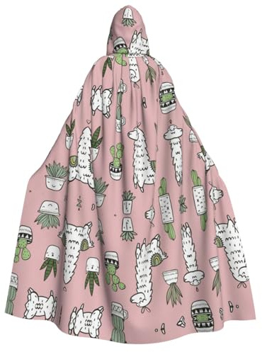 Kfjghhl Alpaca And Cactus Halloween Cape Golden Hooded Cloak Full Length Robe Cape Halloween Costume Cosplay Party