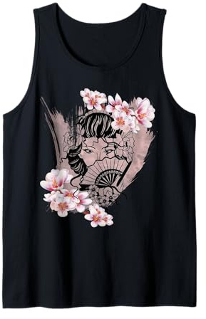 Geisha Giapponese con Fiori di ciliegio Giappone Lovers Regalo Kawaii Canotta