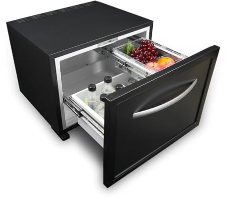 Techomey 12 V Schubladenkühlschrank 50 L, 12 V Kühlschrank für Zuhause, Wohnmobil, Wohnwagen, leiser Schubladenkühlschrank für Boot, Camping, 0 ℃ - 15 ℃