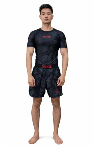 X RAGE Sports Rash Guard & Shorts Set for Men | Compression Fightwear for BJJ, MMA & Grappling | Moisture-Wicking Quick-Dry Training Gear