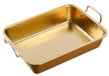 Generisch Tiefes Backblech, rechteckiges Tablett aus Edelstahl, Fischbräter, Speisenausgabe, Küchenzubehör(Gold-M)