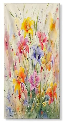 Cubierta de puerta exterior de flores de lirio de día de primavera de 36 x 72 pulgadas, divertida decoración de puerta de jardín de flores silvestres para puerta delantera y trasera, decoración de