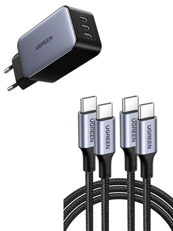 UGREEN Nexode 65W Chargeur Triple USB C Tech GaNInfinity avec UGREEN Lot de 2 Câble USB C vers USB C PD 100W