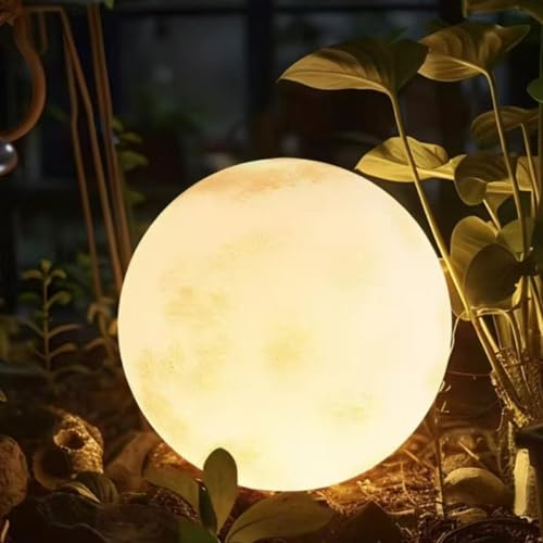 Lampada a forma di luna impermeabile da 40 cm, a energia solare, per uso esterno, perfetta per scale, piscina e cortile, design unico in resina