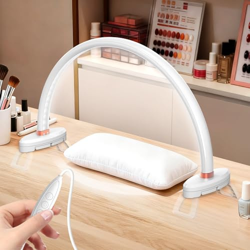 Adonafy Desktop Halbmondlampe für Nägel: 16 Halbmond Nagel Lampe für Desk Salon Verwendung - Kein Flicker & Schatten-freie Schreibtischlampe Mit Stufenloser Helligkei (Weiß)