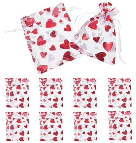 COHEALI 50 Stück Rote Organzabeutel mit Kordelzug 10x12cm Langlebige Geschenkbeutel aus Mesh Stoff Vielseitig Verwendbar für Süßigkeiten und Geburtstagsfeiern