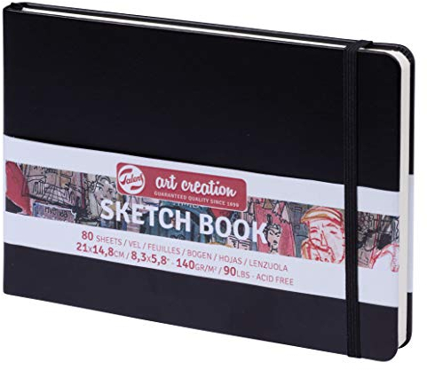 Talens Art Creation Skizzenbuch - Schwarz 14,8 x 21 cm - 80 Blatt - 140 g/m² säurefreies Papier zum Zeichnen und Journalisieren