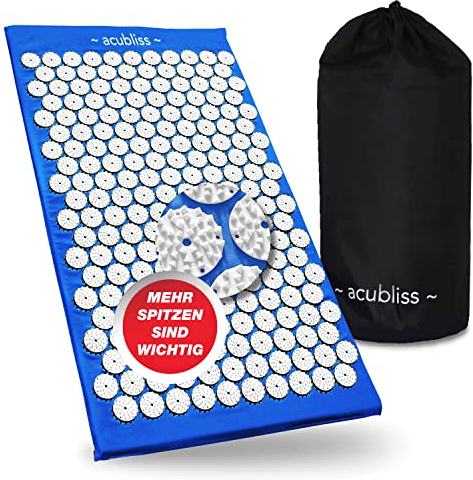 Acubliss Premium Tappetino per agopressione Premium, 8.358 punti di pressione per alleviare il mal di schiena, aumento dell'energia, rilassamento, con borsa con coulisse, 26 x 16 x 1, blu
