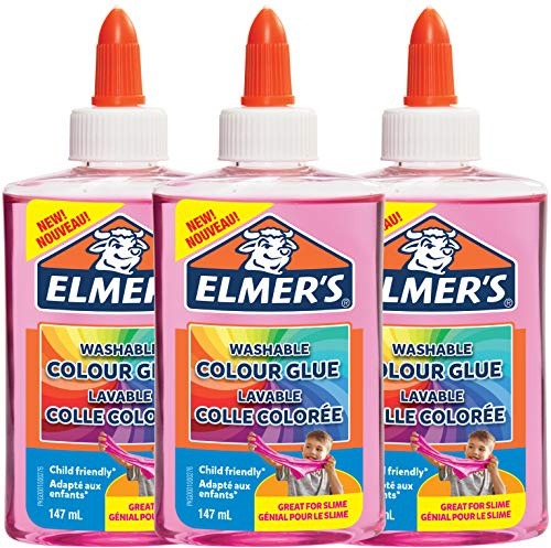 Elmer’S Colla Vinilica Colorata Semitrasparente, Lavabile, Ottima per Realizzare Slime, Rosa, 147 ml, 3 Pezzi