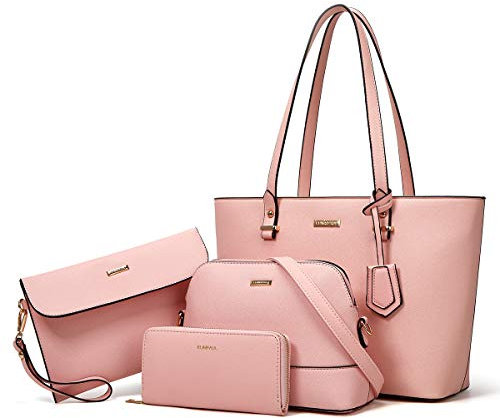 YTL Bolsos de mano para mujer, de piel sintética, hombro grande, juego de 4 piezas para niñas, Pink, L, Bolsas cruzadas