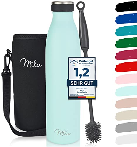 Milu Thermoflasche 350ml 500ml 750ml 1L 1,5L Isolierte Edelstahl Trinkflasche, Thermoskanne Auslaufsichere Isolierflasche doppelwandig für heiße und kalte Getränke, Kohlensäure geeignet (Mint, 750ml)
