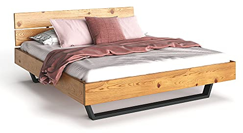 moebel-eins CURBY Massivholzbett Doppelbett Kufenbett mit Kopfteil aus massiver Thermo -Fichte, hochwertige Verarbeitung, einfacher Aufbau, Made in Germany, 180 x 200 cm, Natur