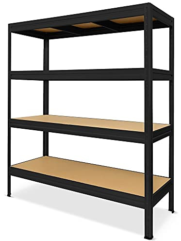 HEMMDAL Schwerlastregal Typ L Schwarz - 2.400 kg Tragkraft - HxBxT 177 x 160 x 60 cm - Steckregal mit 4 Böden - 600 kg Fachlast - Made in EU - stabiles Metallregal - Lagerregal - Werkstattregal