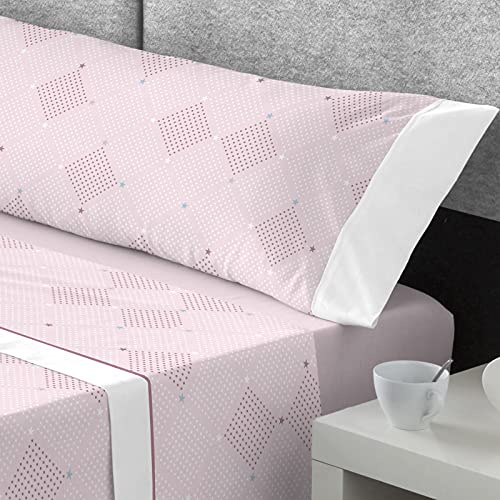 Catotex – Juego de Sabanas Franela 3 Piezas (Bajera + Encimera + Funda/s Almohada/s) 180gr Super Suave Mod. Nashira (Cama 105, Color Rosa)