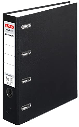 herlitz Doppelordner maX.file protect, A4, Rückenbreite: 7cm, Schwarz, 4 Ring-Mechanik, Ablage: 1 x A4 oder 2 x A5 quer, 10 Stück